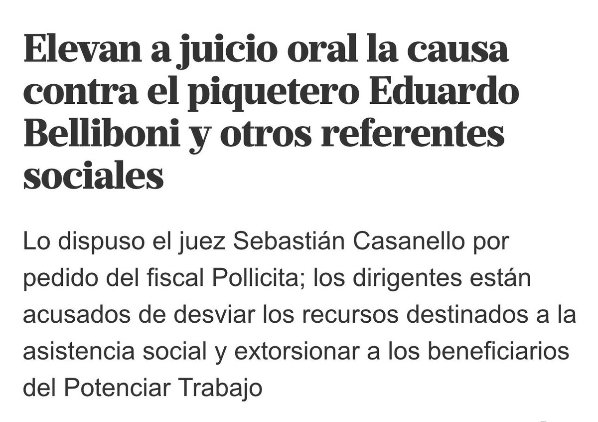 PatoBullrich's tweet photo. GRACIAS AL 134, BELLIBONI VA A JUICIO

Habilitamos la línea 134, la gente se animó a denunciar y la Justicia actuó. Ahora, los gerentes de la pobreza enfrentan el banquillo.

En equipo, con @SPettovelloOK, los desfinanciamos para que nunca más le saquen los planes ni los obliguen a marchar. Décadas extorsionando a los más pobres, se les terminó.