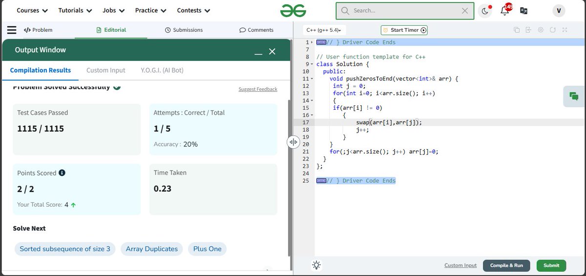 vibha46644's tweet photo. Day 2- Solved "pushZeroToEnd" #DSA problem today!
Attached is the solution screenshot.
#gfg160 #geekstreak2025
 #ProblemSolving
Inspired by @geeksforgeeks encouraging coding culture! https://t.co/5Tu9K9kHBU