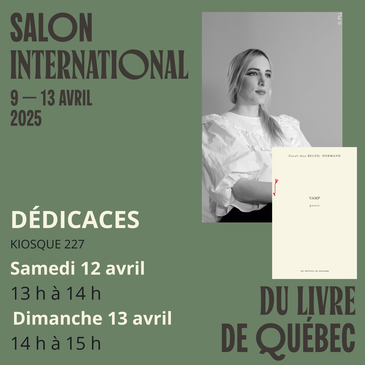 Ce samedi et ce dimanche au Salon international du livre de Québec pour 𝖁𝖆𝖒𝖕 paru aux Éditions du passage !✨

Samedi 12 avril de 13h à 14h
Dimanche 13 avril de 14h à 15h

surl.li/ziywbm