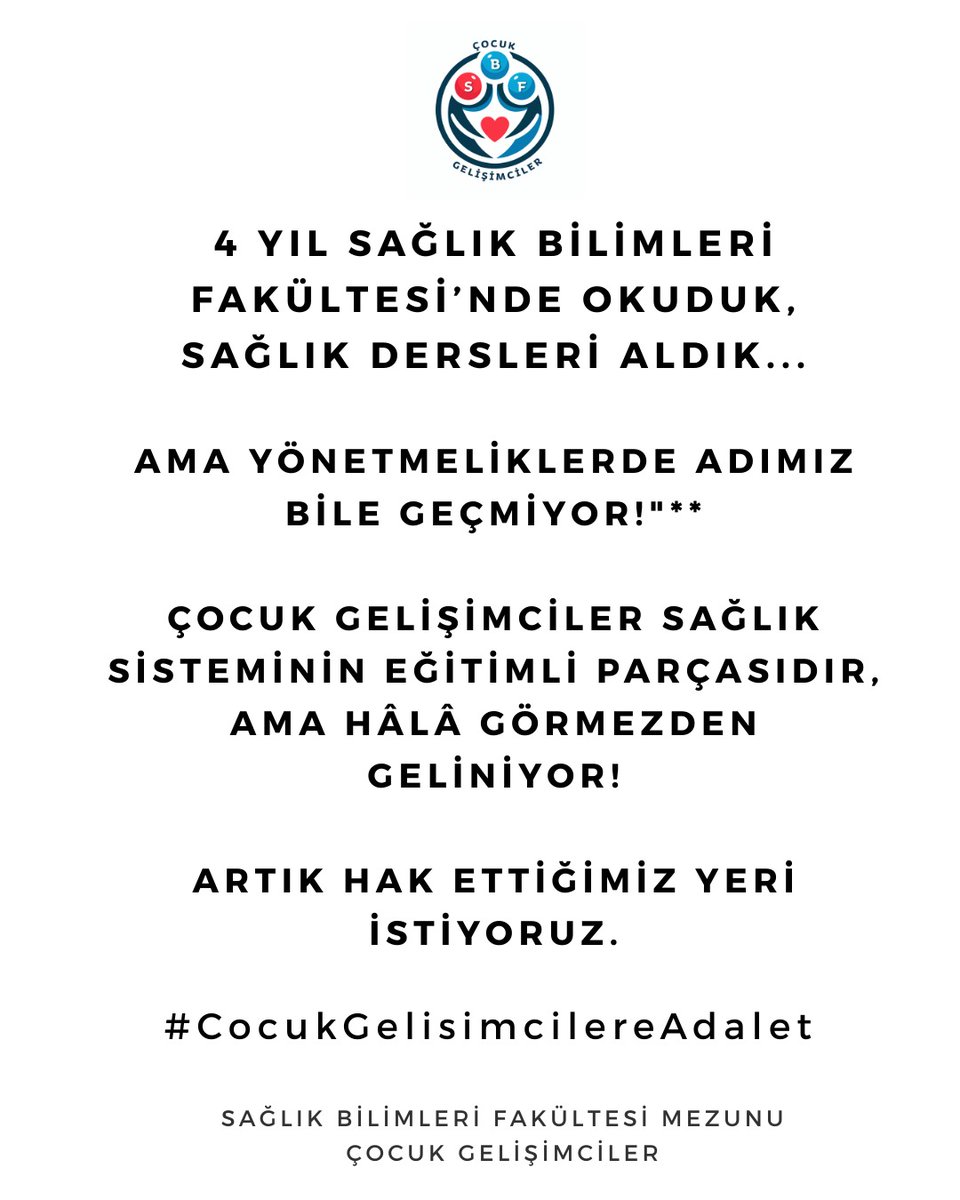 #CocukGelisimcilereAdalet
Hakkımız olanı istiyoruz !!

<a href="/RTErdogan/">Recep Tayyip Erdoğan</a> 
<a href="/saglikbakanligi/">T.C. Sağlık Bakanlığı</a> 
<a href="/drmemisoglu/">Prof. Dr. Kemal Memişoğlu</a> 
<a href="/TBMMGenelKurulu/">TBMM Genel Kurulu</a>