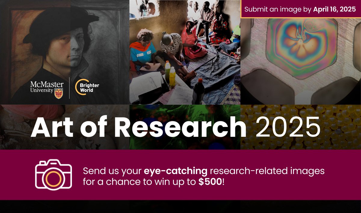 📸McMaster researchers, show us how your research is making a difference!

Submit an image or photo that captures the power and impact of your work for a chance to win up to $500.  

Submit your image by April 16, 2025: research.mcmaster.ca/2025-art-of-re…