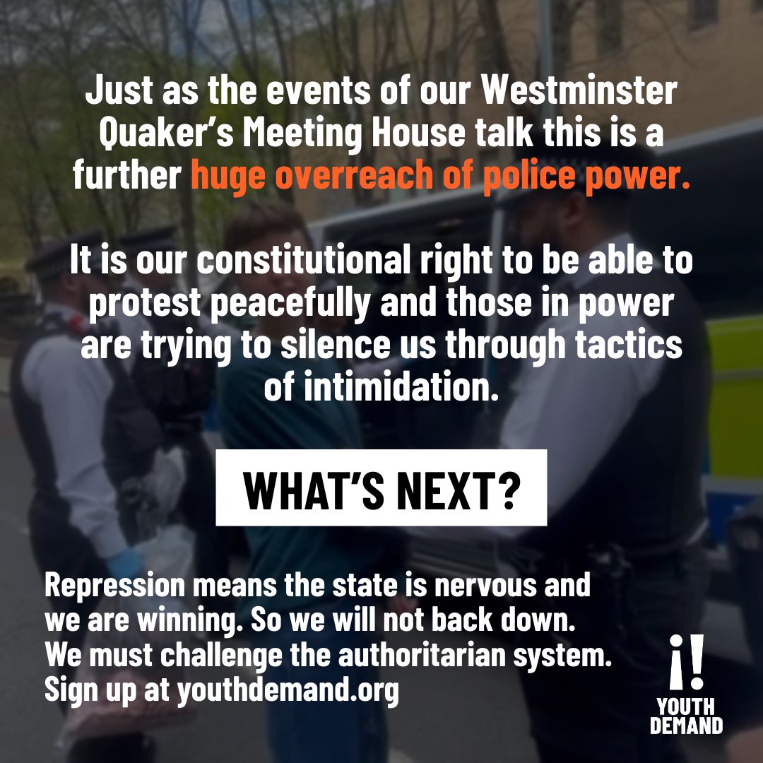 UNPRECEDENTED POLICE REPRESSION CONTINUES: MET RAID 17 HOMES OF YOUTH DEMAND SUPPORTERS ‼️

Just as the events of the Quaker raid this is a further huge overreach of policing powers. 

Repression means the state is nervous and that we are winning. They are trying to silence us