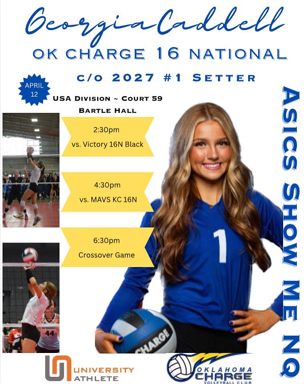 Georgia Caddell (@georgia_caddell) on Twitter photo Where to find me Day 1 of the ASICS Show Me NQ!! π I will update my Twitter and IG for daily court times. <a href="/OKCharge_vb/">Oklahoma Charge VB</a> <a href="/PrepDigOK/">Prep Dig OK</a> <a href="/AbigailCun22875/">Abigail Cunningham</a> <a href="/Tuher22/">Tu Her</a> <a href="/N_W_Sports/">Nation Wide Sports!</a> #setter #classof2027 #nationalqualifier #tournament <a href="/RedHat/">Red Hat</a> Where to find me Day 1 of the ASICS Show Me NQ!! π I will update my Twitter and IG for daily court times. <a href="/OKCharge_vb/">Oklahoma Charge VB</a> <a href="/PrepDigOK/">Prep Dig OK</a> <a href="/AbigailCun22875/">Abigail Cunningham</a> <a href="/Tuher22/">Tu Her</a> <a href="/N_W_Sports/">Nation Wide Sports!</a> #setter #classof2027 #nationalqualifier #tournament <a href="/RedHat/">Red Hat</a>