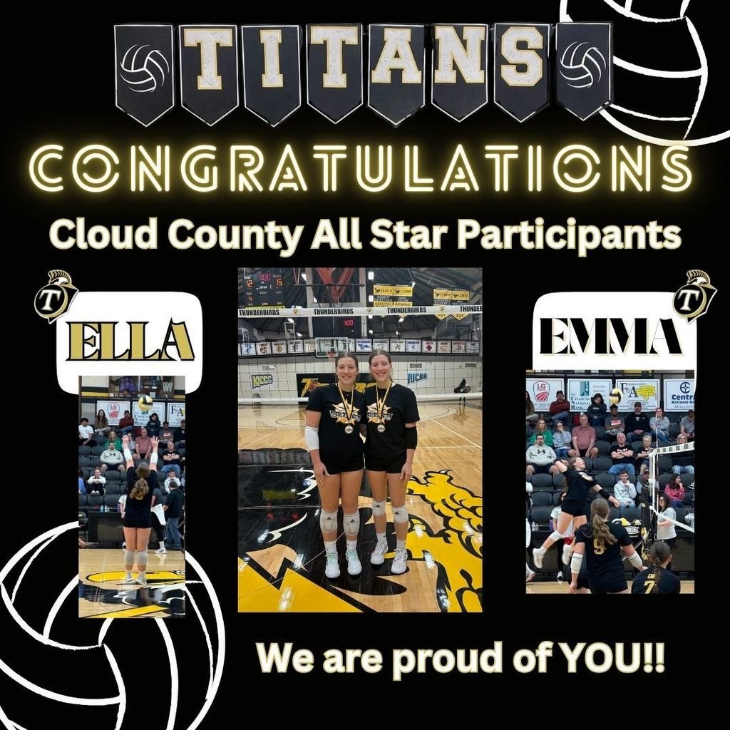 Congratulations to Ella &amp; Emma Brueggemann on being selected to play in the Cloud County All Star Game this past weekend! You represented Thayer Central and TCVB very well!  Way to go!