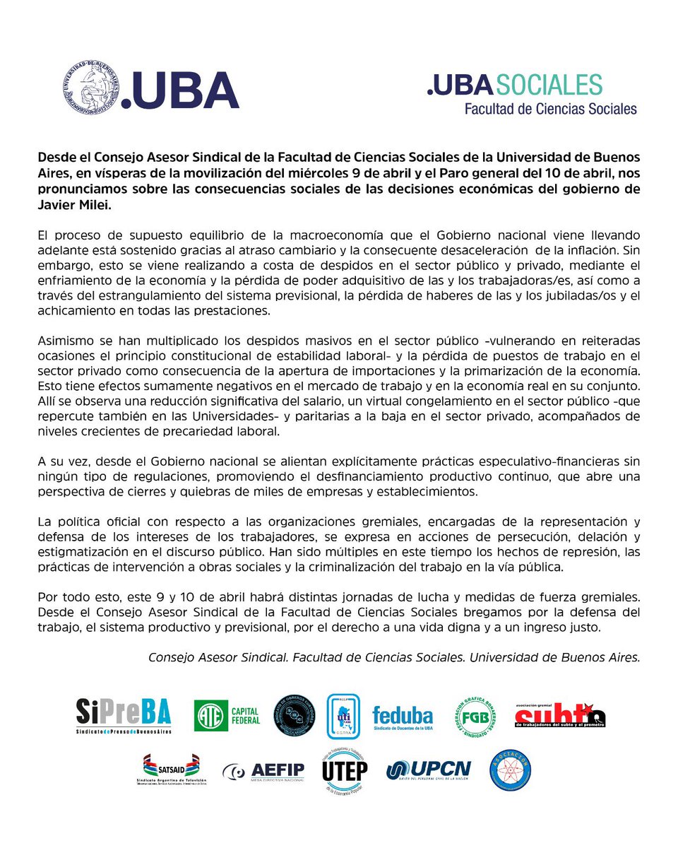 📣Comunicado del Consejo Asesor Sindical de #FSOC