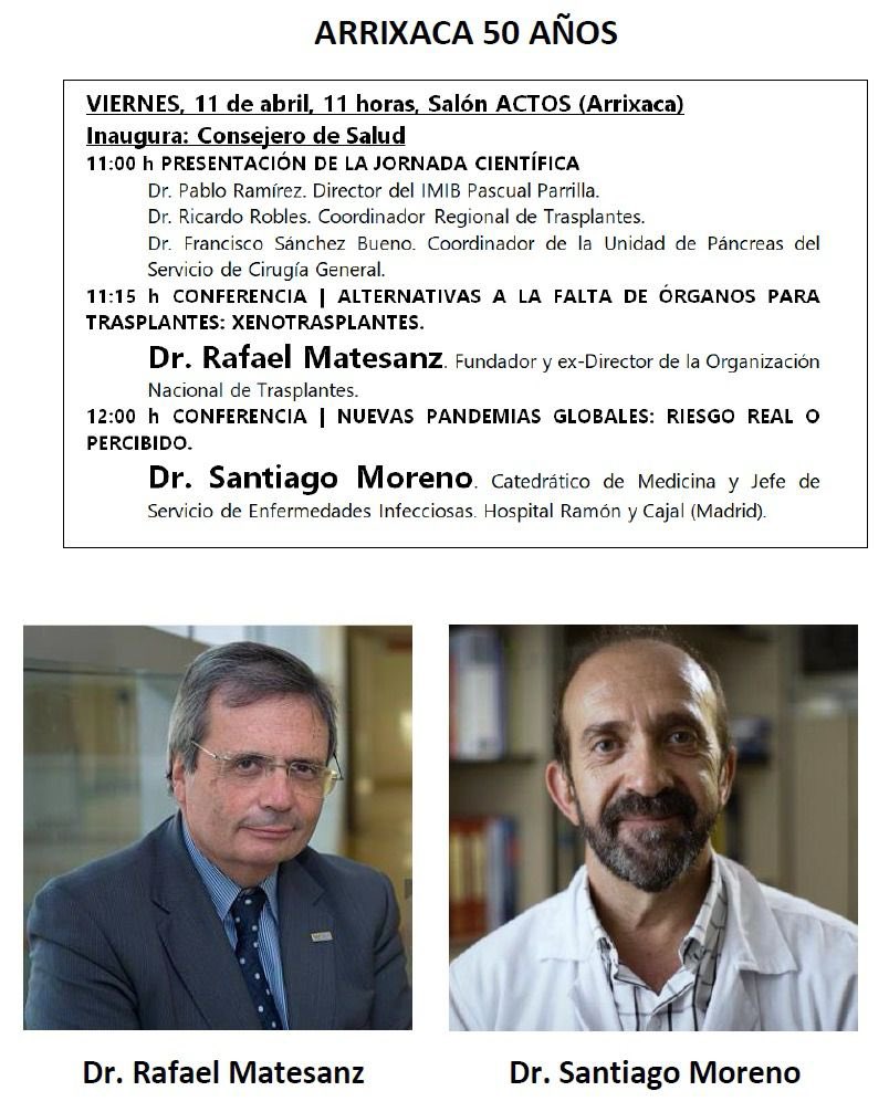 Interesantes conferencias en #Murcia 
11-04-25; 11:00h
#Arrixaca <a href="/AreaUnoArrixaca/">Área 1 Arrixaca</a> <a href="/IMIB_RMurcia/">Instituto Murciano de Investigación Biosanitaria</a> <a href="/FFIS_CARM/">Fundación FFIS</a> 
<a href="/ramirez_cirugia/">Pablo Ramírez Cirugía-Arrixaca</a> <a href="/crh_MoralesIMIB/">Servicio de Hematología. Hosp. U. Morales Meseguer</a> <a href="/AnbalNieto1/">Aníbal Nieto</a> <a href="/vroldans_/">Vanessa R Schilling</a> <a href="/BravoJokin/">Jokin Bravo Urbieta</a>