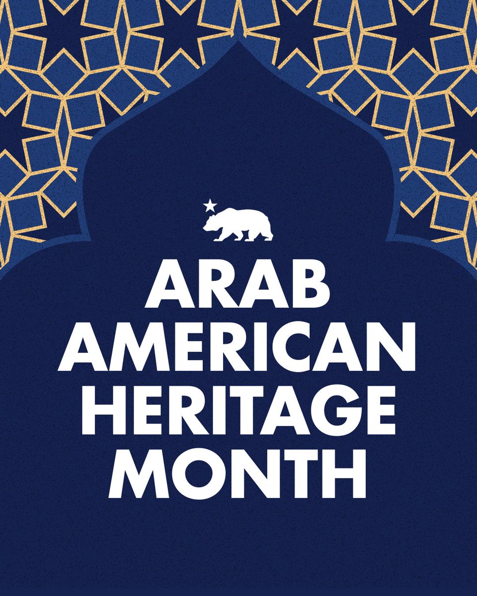 CAgovernor's tweet photo. This Arab American Heritage Month, California celebrates the invaluable contributions of Arab Americans — from entrepreneurship to the arts, science, education, and more.

As home to the largest Arab American population in the U.S., we recognize their impact today and every day. https://t.co/5PaWijQtgg