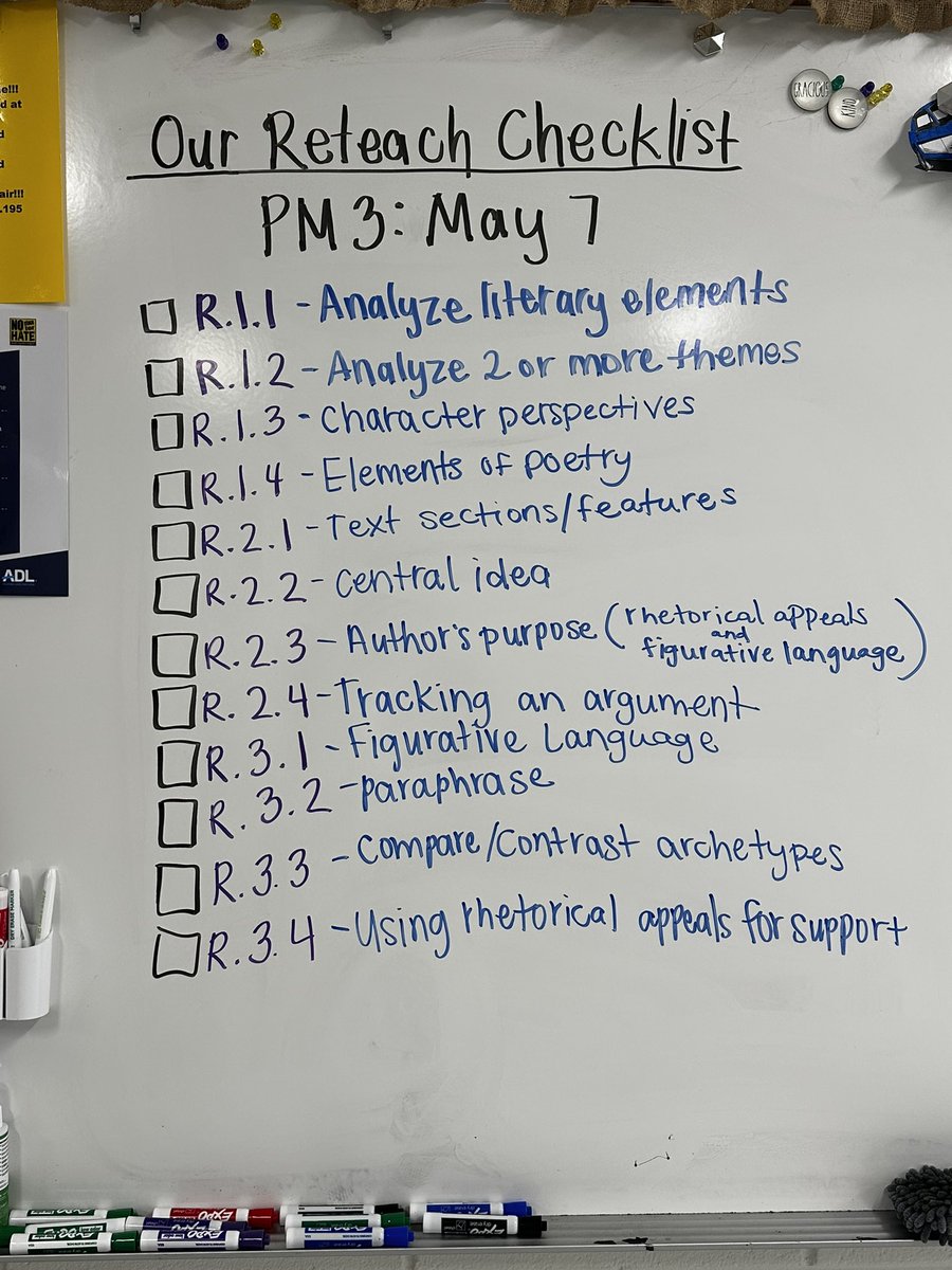 We are on the countdown to PM3! Keeping track of all the standards during reteach mini lessons!  #ela #8thgrade #testing #crunchtime #reteach #standardsbasedinstruction