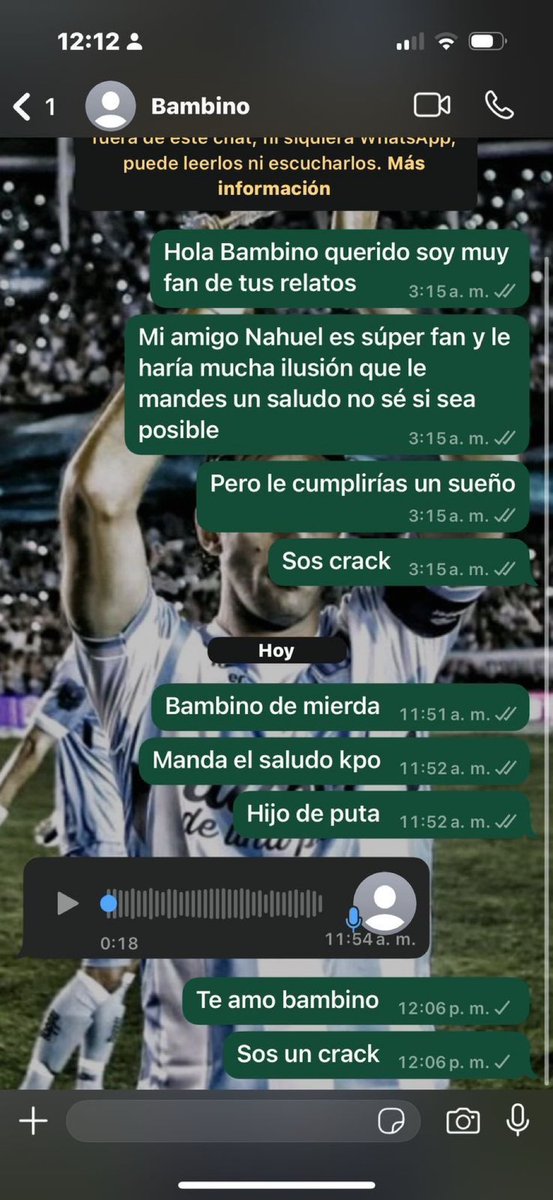 TendenciaDepor's tweet photo. "Bambino Pons"

Porque una persona consiguió su número, le pidió que lo salude, lo insultó porque nunca respondió y el Bambino se calentó y lo re contra cagó a puteadas. Encima que hace canciones también putea en nivel Dios, qué pedazo de tipazo que es el hijo de re mil puta. https://t.co/9v06ijMNYc