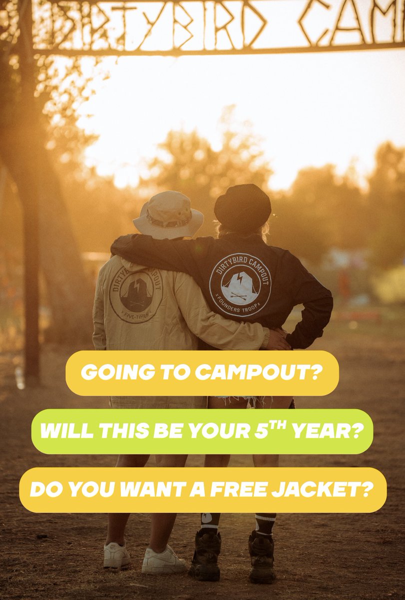 The 5 Timer Campout Jacket Is Here! Fill out this form to secure yours 🔒🧥🏕️

music.empi.re/dirtybird-5-ti…