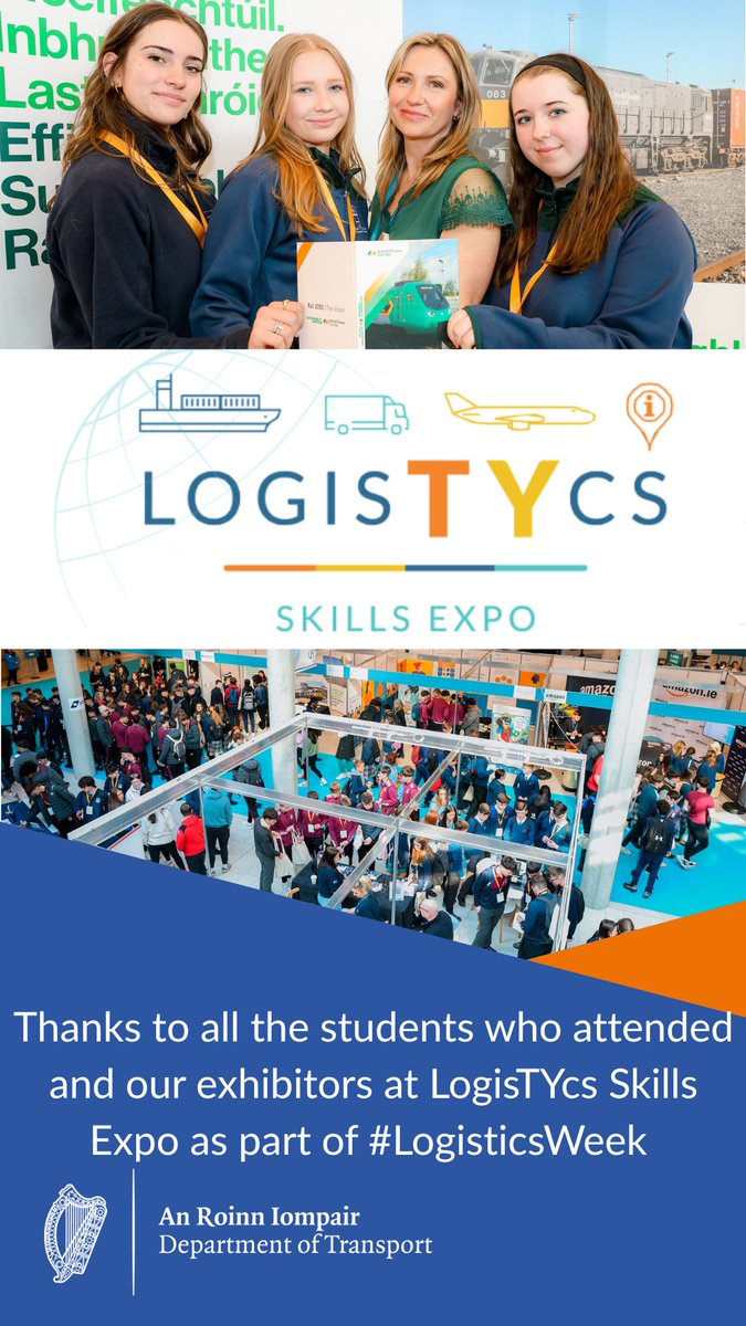 Dept_Transport's tweet photo. There was a great buzz around LogisTYcs @curraghrace as part of #Logisticsweek.
Minister of State @SeanCanney joined TY students who got information on education and career opportunities in the vital supply chain and logistics sector. https://t.co/zl2rc0Ksr7