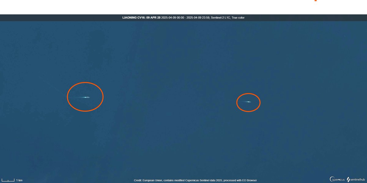 d_viekass's tweet photo. @Moochikal @raje271065 @BerrySuraj @MT_Anderson @AndrewSErickson @AllSourceA @supbrow #Liaoning #CV16 along with #Type054 escort ship operating 15 nm Southeast of #YuchiNavalBase on 09 Apr 25:02:48:10 UTC. Loc:35.633,120.304 📸#Sentinel2 🛰️. Likely heading towards #BohaiSea.  @Moochikal @raje271065 @BerrySuraj @MT_Anderson @AndrewSErickson @AllSourceA @Ghongha007 https://t.co/xiOeTiVvxc