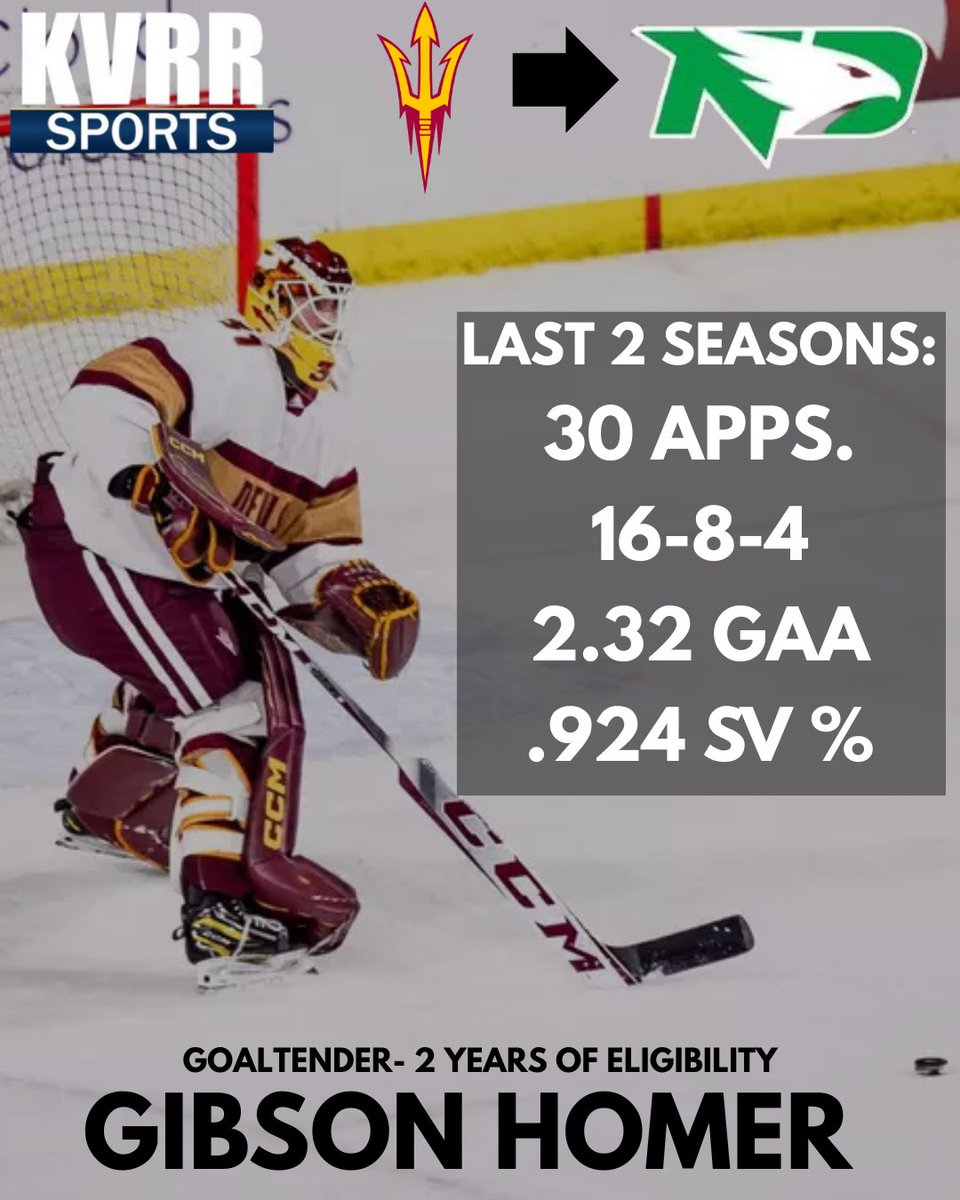 Ryan Bowlin (@rybo_2) on Twitter photo <a href="/UNDmhockey/">North Dakota Hockey</a> adds goaltender Gibson Homer from the transfer portal with two years of eligibility remaining. <a href="/UNDmhockey/">North Dakota Hockey</a> adds goaltender Gibson Homer from the transfer portal with two years of eligibility remaining.