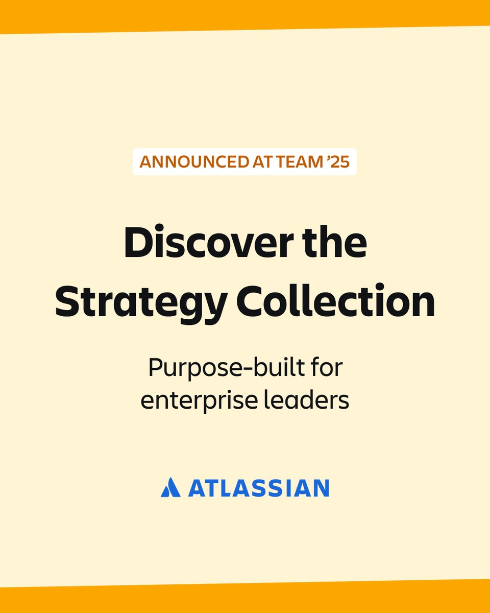 Atlassian's tweet photo. Meet the Strategy Collection: our new collection of enterprise strategy &amp; planning apps that connects leaders to all parts of their organization, just announced at #AtlassianTeam25: https://t.co/ZbS2tvHCcB https://t.co/JftIWHmLRg