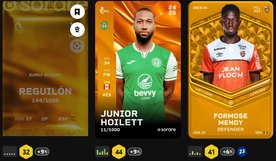 #Sorare #Giveaway     
I AM GIVING AWAY THESE 3 CARDS TO SOMEONE WHO: 
-Follows, likes, and retweets this post         
-Comments their gallery name         
And if you want to join Sorare, use this link sorare.com/r/jefzy