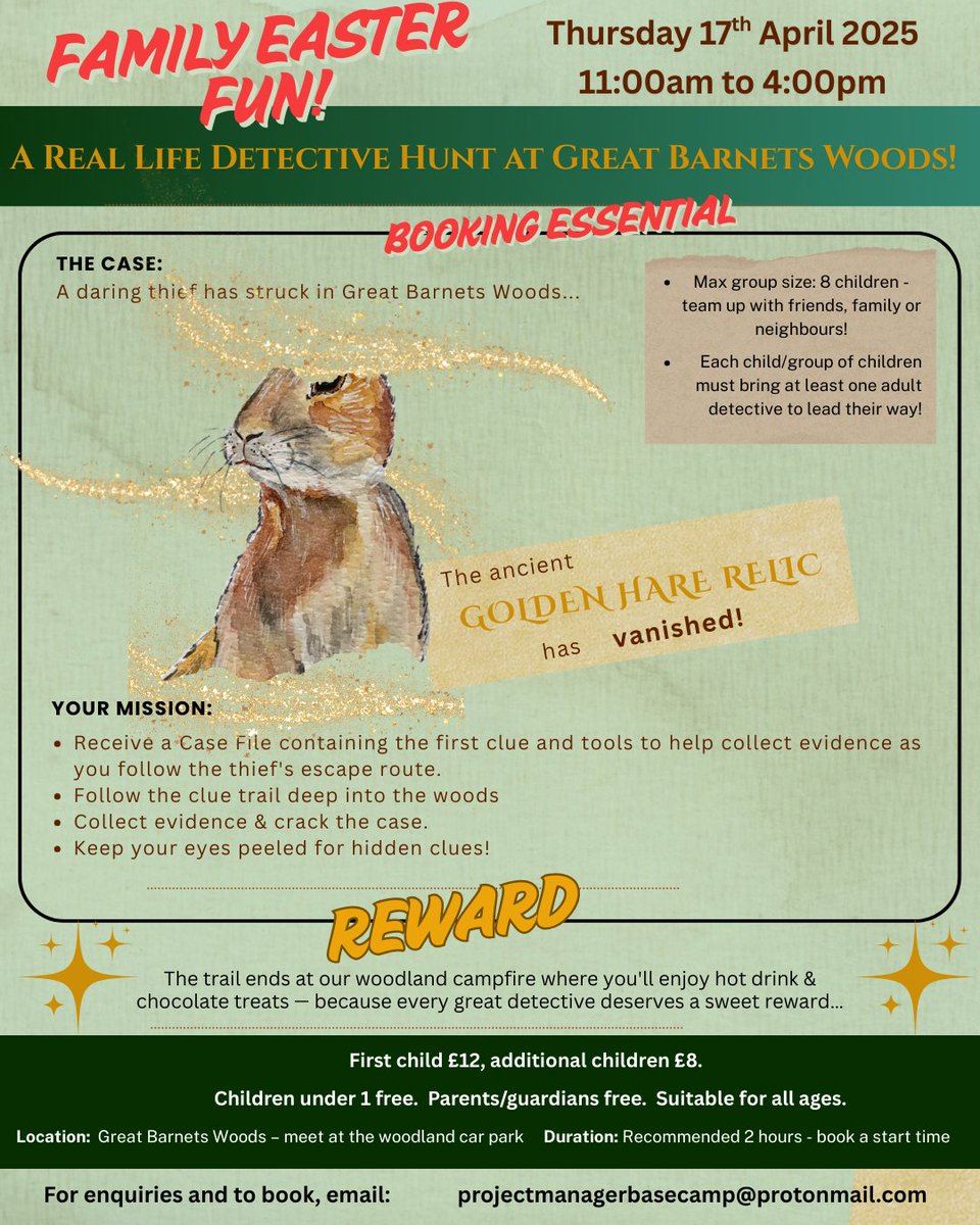 🕵️‍♀️ Just over a week to go... and the forest is whispering secrets. 

The Golden Hare Relic is still missing—and the woodland is restless. 

Rumours are swirling, suspects are hiding, and the clues are waiting to be found. Will you be the one to crack the case?