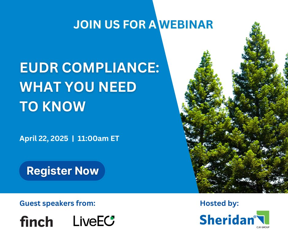 Join Sheridan and our supply chain partners on April 22 for a webinar where we’ll cover provide answers to your pressing EUDR questions. Reserve your seat: loom.ly/0XQvzMM

#EUDR #PublishingCompliance #PrintIndustry #SustainableSourcing