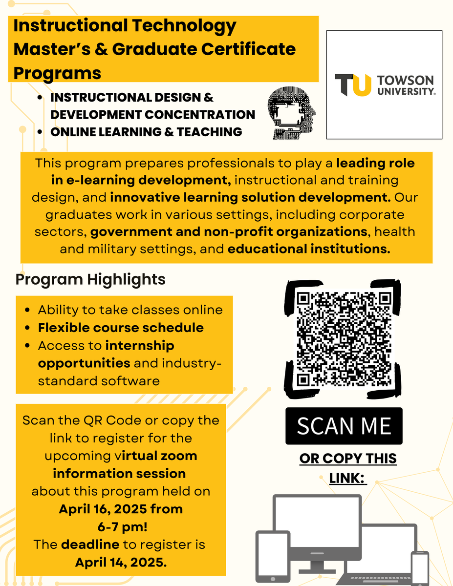 TowsonISTC's tweet photo. Upcoming Information Session #instructionaldesign https://t.co/7XZpf1UnyO