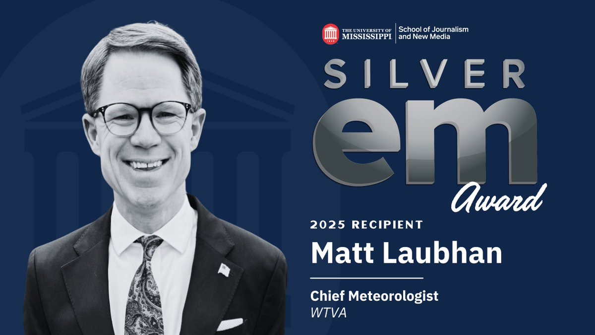 Ole Miss School of Journalism and New Media (@olemissjourimc) on Twitter photo We are thrilled to recognize <a href="/MattWTVA/">Matt Laubhan WTVA</a> as the 2025 Silver Em Award recipient. The award has honored distinguished journalists since 1958. Laubhan has earned national recognition for his passionate and urgent on-air coverage of severe weather. We are thrilled to recognize <a href="/MattWTVA/">Matt Laubhan WTVA</a> as the 2025 Silver Em Award recipient. The award has honored distinguished journalists since 1958. Laubhan has earned national recognition for his passionate and urgent on-air coverage of severe weather.