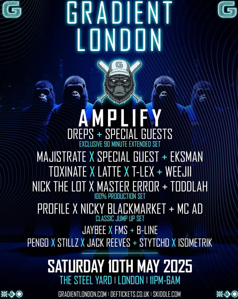G R A D I E N T  R E C O R D S 

T H E  S T E E L  Y A R D  

1 0 .  0 5 . 2 5 

T I X  :  skiddle.com/whats-on/Londo…