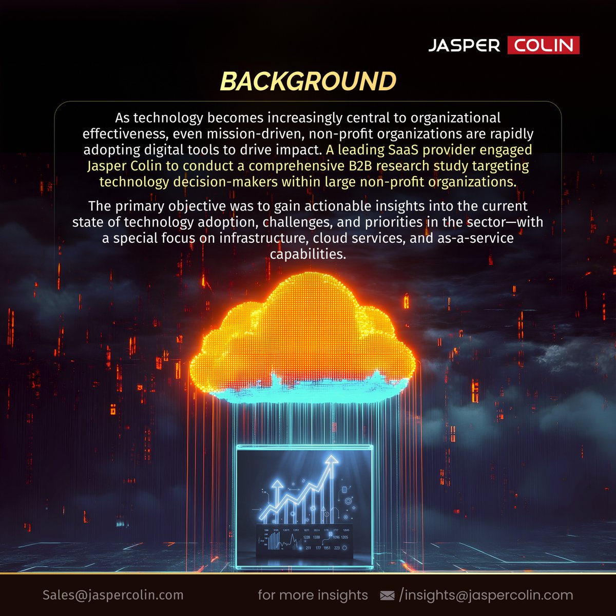 jaspercolin_res's tweet photo. In our latest B2B study, Jasper Colin partnered with a leading SaaS  provider to decode the tech adoption behavior of large non-profit  organizations. The findings? Eye-opening.

#JasperColin #DatatoDecision #B2BResearch #DigitalTransformation #CloudTechnology #AI #B2BInsights https://t.co/sUZ17vp0Um