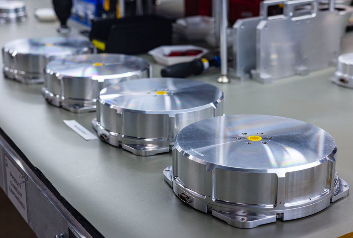 RocketLab's tweet photo. Meet the newest workhorse in Rocket Lab’s reaction wheel lineup: the 5 Nms. Built for mid-size spacecraft class (250–600 kg), the 5Nms delivers:

✅Compact and lightweight design 

✅ Steady, high-accuracy attitude control

✅ Built to handle the harsh radiation of space

✅ Design backed by 24+ years of flight heritage

Our 5Nms reaction wheel joins a lineup of precision wheels from 3 mNms to 12 Nms — all designed, built, and tested in-house. Learn more: https://t.co/8K7i3ZHT5j
