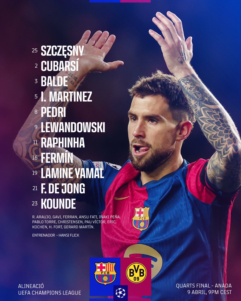 FCBarcelona's tweet photo. 🚨 BARÇA XI 🚨
#BarçaBVB @ChampionsLeague https://t.co/u7Jg11Tq4R