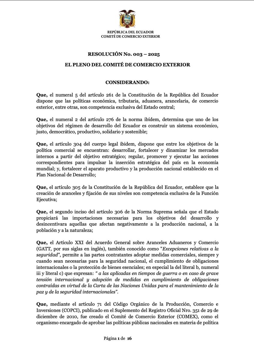 MUNOZROMANNYCIA's tweet photo. 📣 El #COMEX ha emitido la Res. 003-2025, estableciendo una reducción arancelaria TEMPORAL al 10% para ciertos productos originarios de EE.UU. ¡Esta medida estará vigente hasta el 31 de diciembre de 2025!
La reducción entra en vigor el 10 de abril de 2025. #Abogados #Ecuador https://t.co/C9KGBFBWCY