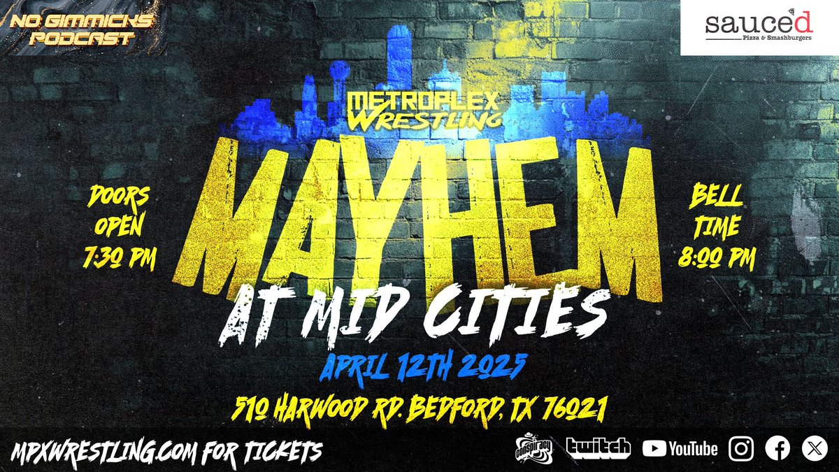 Celebrating 15 YEARS of
Metroplex Wrestling with A HUGE night of action and EVERY MPX Championship on the line!

🎟 and Early Access available NOW at mpxwrestling.com

#MPX #wrestling #fyp #Youtube  #omg #fun #live #everyone #sports #music #art #party #vibe #wwe #aew #Roh