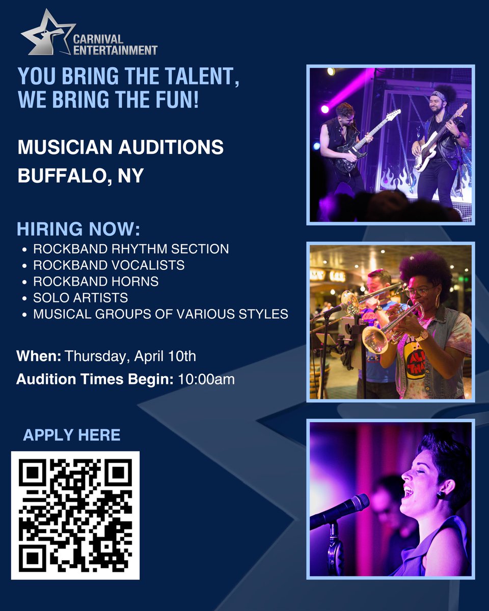 GCRaudio's tweet photo. Attention musicians, this is tomorrow!Carnival will be holding musician and performer auditions at GCR Audio!

Are you ready to CHOOSE FUN and take your music career to the next level? Fill out your application for the opportunity to audition live in Buffalo, New York on April 10 https://t.co/nggZ2o6K01
