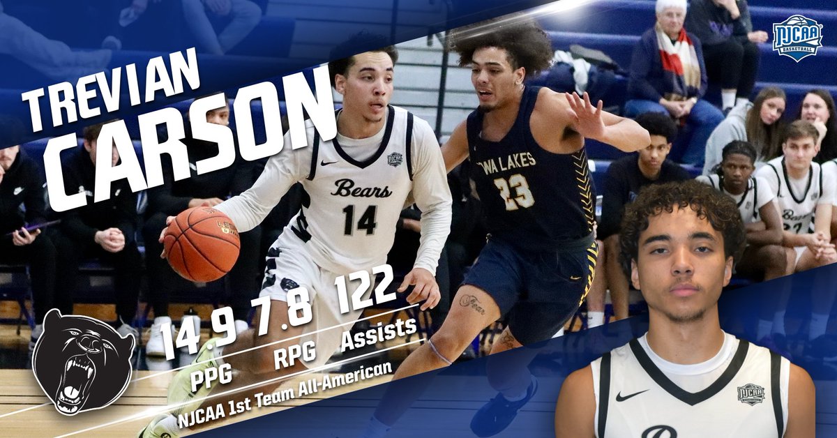 Congrats to DMACC Men's Basketball player Trevian Carson for being named 1st Team All-American released by the NJCAA #bearnation
