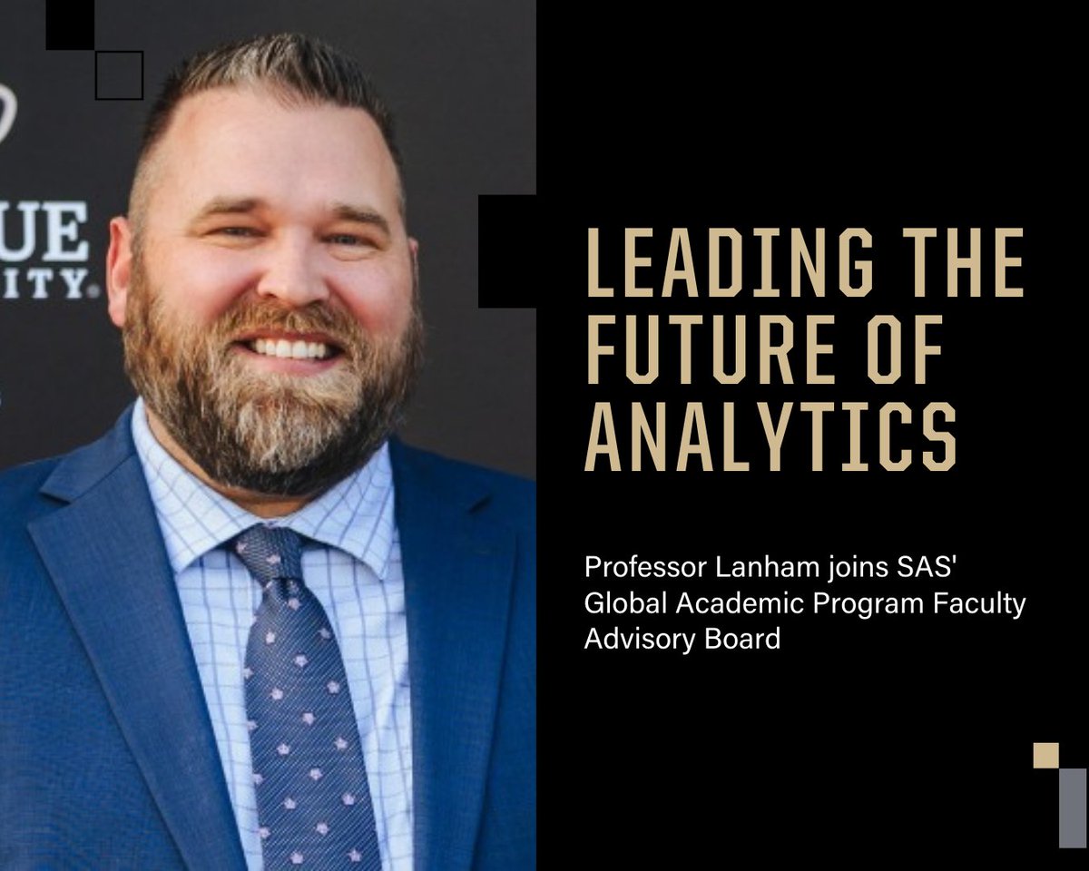 The Daniels School's Matthew Lanham joins SAS' Faculty Advisory Board, enhancing education-industry partnerships in data science &amp; AI. Lanham previously led #Purdue's MSBAIM program to near 100% placement &amp; won the UPS George D. Smith prize. 👉 purdue.university/4lpI1kA