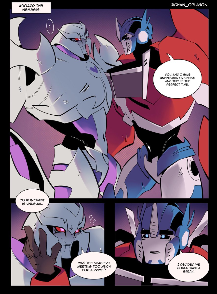 chan_oblivion's tweet photo. "Even Primes need to enjoy their free time" 💓 
(I'm finally back with this comic, thanks everyone for waiting!)

#megop #opmeg #valveplug #tfp https://t.co/1SVFMJ4hWc