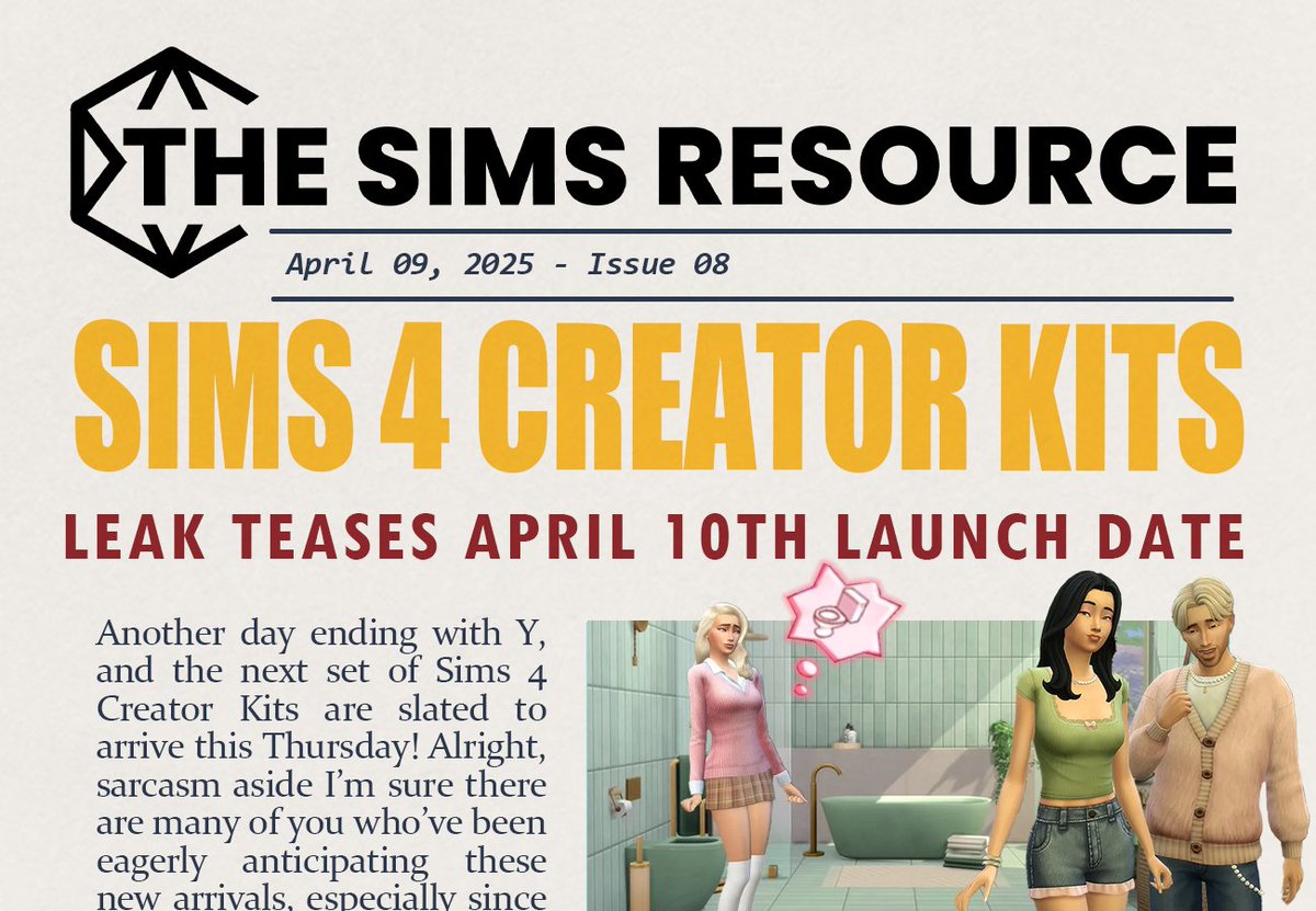 TheSimsResource's tweet photo. 🚨New Sims 4 Creator Kits incoming this Thursday!
🚿✨ Syboulette's sleek minimalist bathroom and AHarris00Britney's Sweet Allure fashion kit are sure to level up your game.
Get ready to refresh your Sim’s style & space.
#TheSims4 #Sims4CreatorKits #SimsUpdates https://t.co/2XopYMlDaE