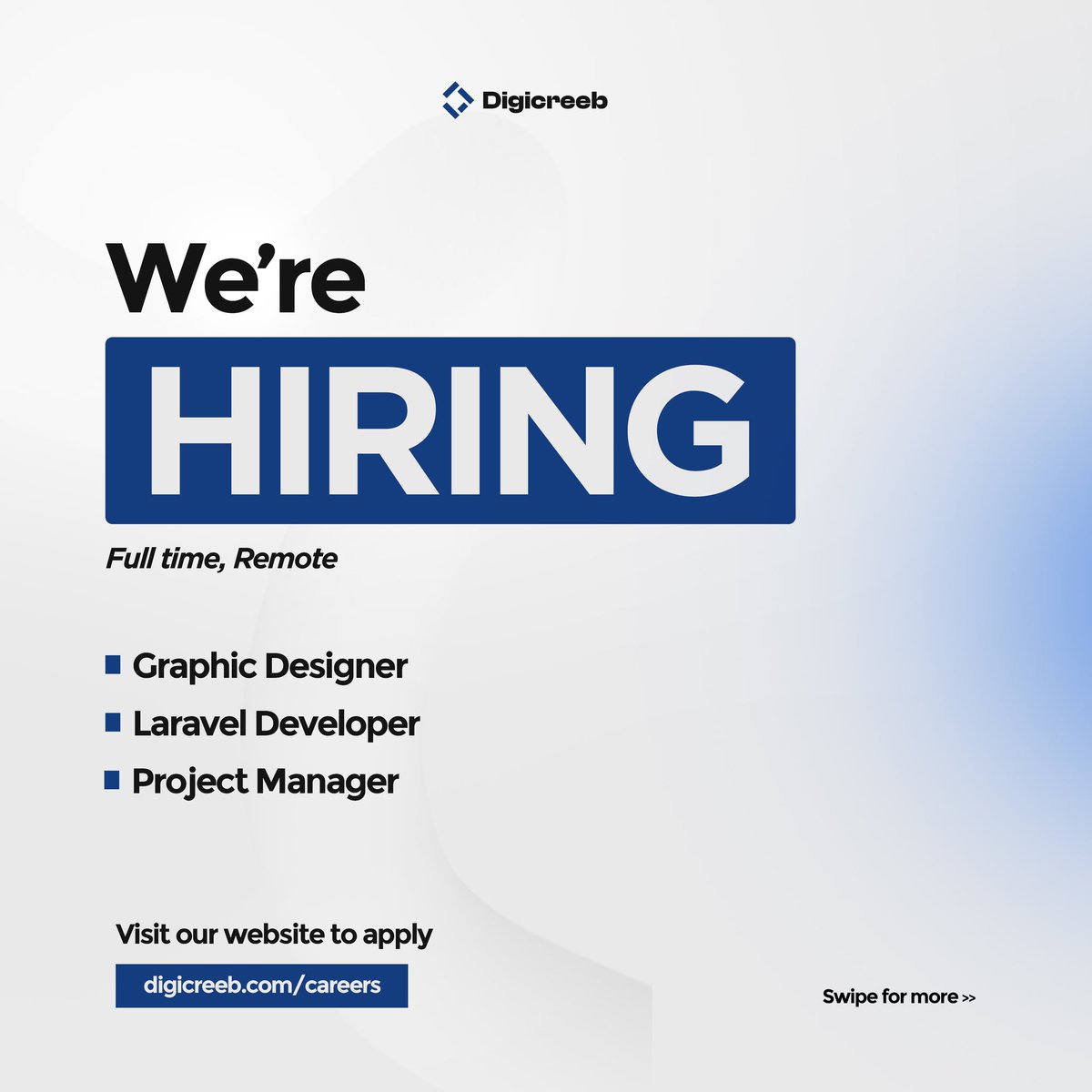 digicreeb's tweet photo. We’re Hiring — Fully Remote Positions!

Join our team. If you meet the requirements and qualifications please apply via our website link  below.

https://t.co/Yci6wgrbYk

Open Roles:

Graphic Designer
Laravel Developer
Project Manager

#NowHiring #RemoteJobs #Hiring #JobOpening https://t.co/82FKEHeweQ