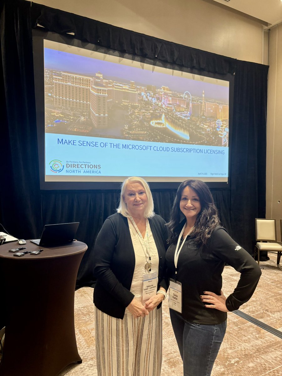 WesternCSM's tweet photo. Join Katherine Turner- Lawrence and Tania Fortin in room Primrose 1 and learn how to Make Sense of Microsoft Cloud Subscription Licensing at #DirectionsNA #DircetionsNA2025 starting now https://t.co/DNvDdva5zL
