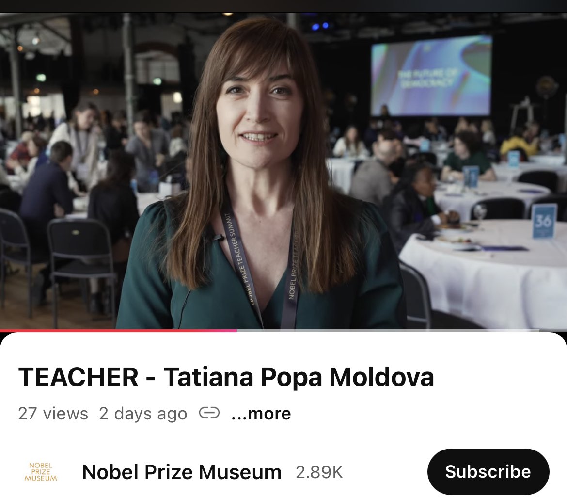 Tatiana Popa #Moldova (@tatianapopab) on Twitter photo I was one of the 3 participants interviewed at <a href="/NobelPrize/">The Nobel Prize</a> Teacher Summit 2025.
Here is the link to watch the video:
youtu.be/pIJYfWpClu0?si…
<a href="/NobelMuseum/">Nobel Prize Museum</a> <a href="/SweAmbMoldova/">Ambassador Katarina Fried</a>
#Swedishalumninetwork I was one of the 3 participants interviewed at <a href="/NobelPrize/">The Nobel Prize</a> Teacher Summit 2025.
Here is the link to watch the video:
youtu.be/pIJYfWpClu0?si…
<a href="/NobelMuseum/">Nobel Prize Museum</a> <a href="/SweAmbMoldova/">Ambassador Katarina Fried</a>
#Swedishalumninetwork