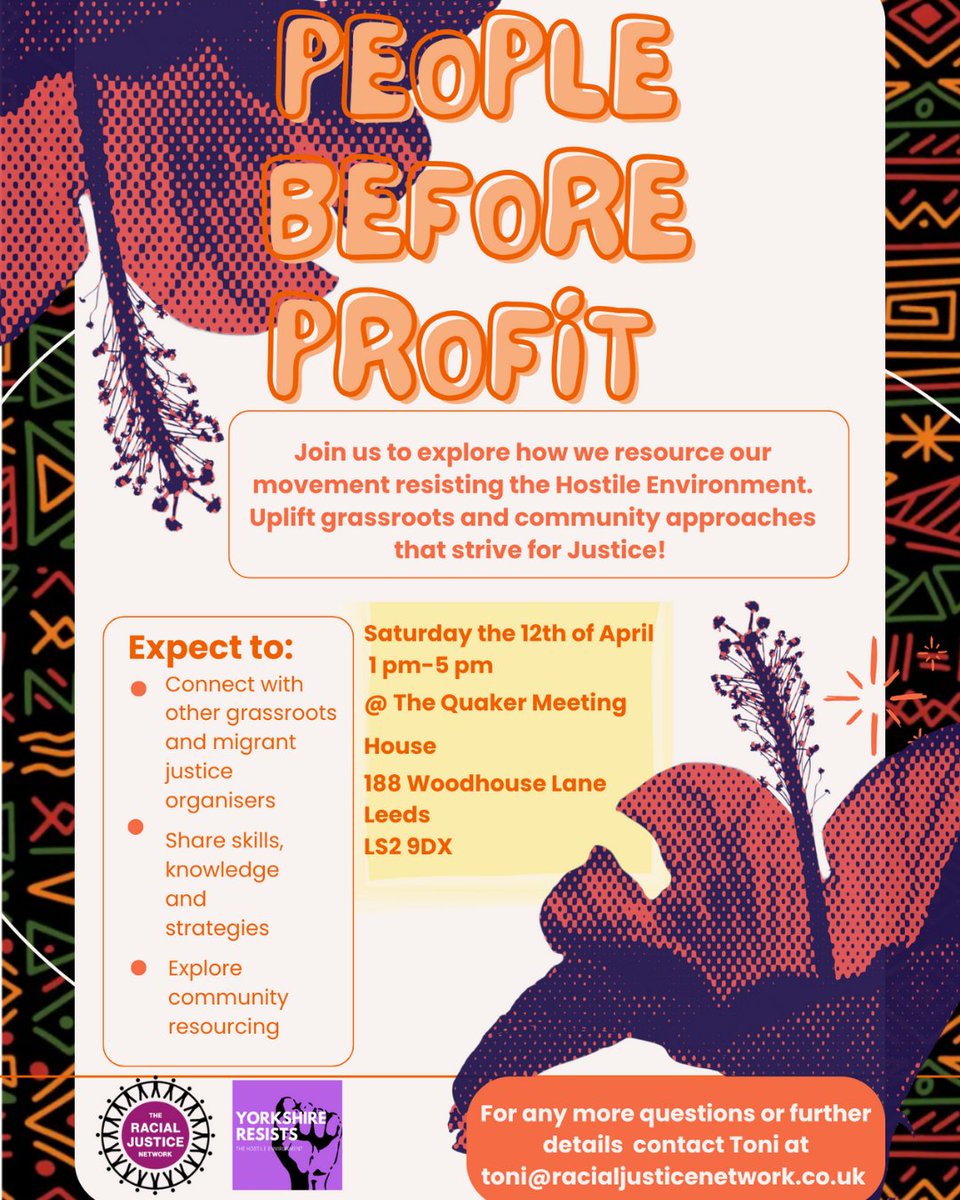 Our upcoming People before profit convening is our opportunity to explore how we can sustain our movement against the hostile environment!

If you are a grassroots or migrant justice organiser around the Leeds area, we need to hear from you!🫵🏾 

🔗Sign up via link in bio