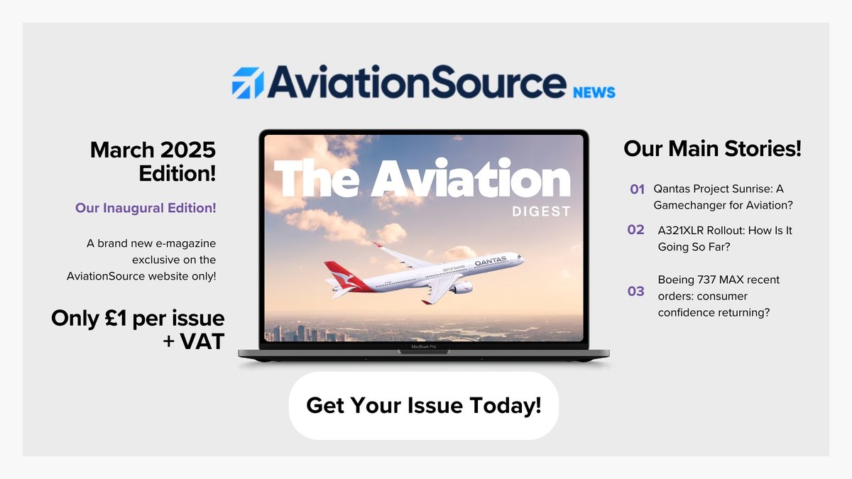 AvSourceNews's tweet photo. ✈️✈️✈️BUY TODAY!✈️✈️✈️
Get your digital copy of The Aviation Digest today!
We go over Qantas Project Sunrise, the Airbus A321XLR, the Boeing 737 MAX + More!
Buy your copy here!: https://t.co/yORih18qJq
#AviationSource #TheAviationDigest #Qantas #Boeing #Airbus #AvGeek https://t.co/KItfHNTBcV