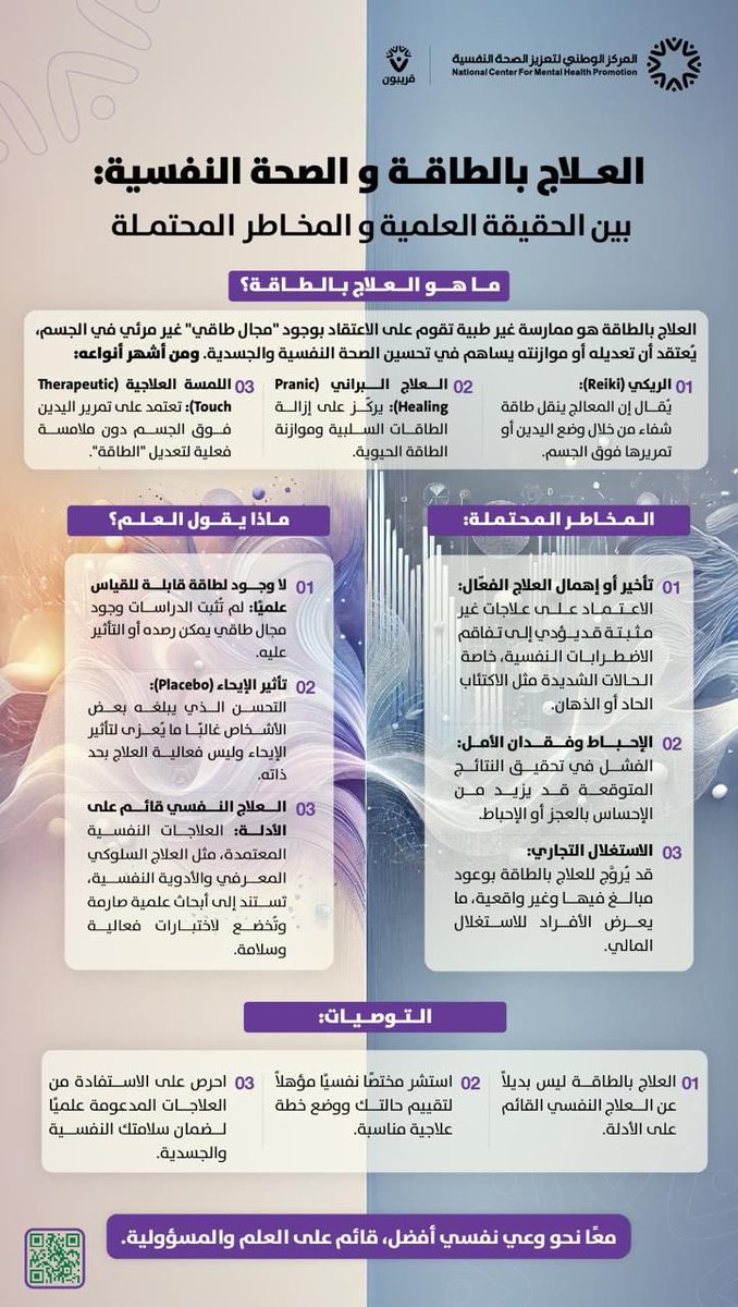 العلاج بالطاقة و #الصحة_النفسية ، بين الحقيقة العلمية والمخاطر المحتملة.
