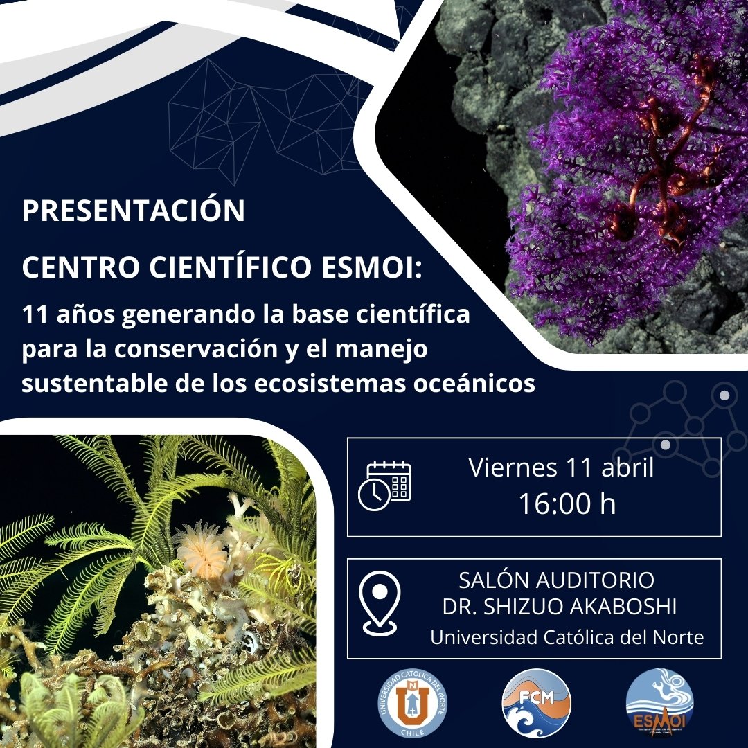 ESMOI (@esmoi_ucn) on Twitter photo #ESMOI 🌊🏝️🪸🐟
 
Todas y todos invitados ⬇️
Centro Científico ESMOI: 11 años generando la base científica para la conservación y el manejo sustentable de los ecosistemas oceánicos 🌊
🗓️ Viernes, 11 de abril
🕓 Hora: 16:00 hrs
📍 Lugar: Salón Auditorio Dr. Shizuo Akaboshi, UCN #ESMOI 🌊🏝️🪸🐟
 
Todas y todos invitados ⬇️
Centro Científico ESMOI: 11 años generando la base científica para la conservación y el manejo sustentable de los ecosistemas oceánicos 🌊
🗓️ Viernes, 11 de abril
🕓 Hora: 16:00 hrs
📍 Lugar: Salón Auditorio Dr. Shizuo Akaboshi, UCN
