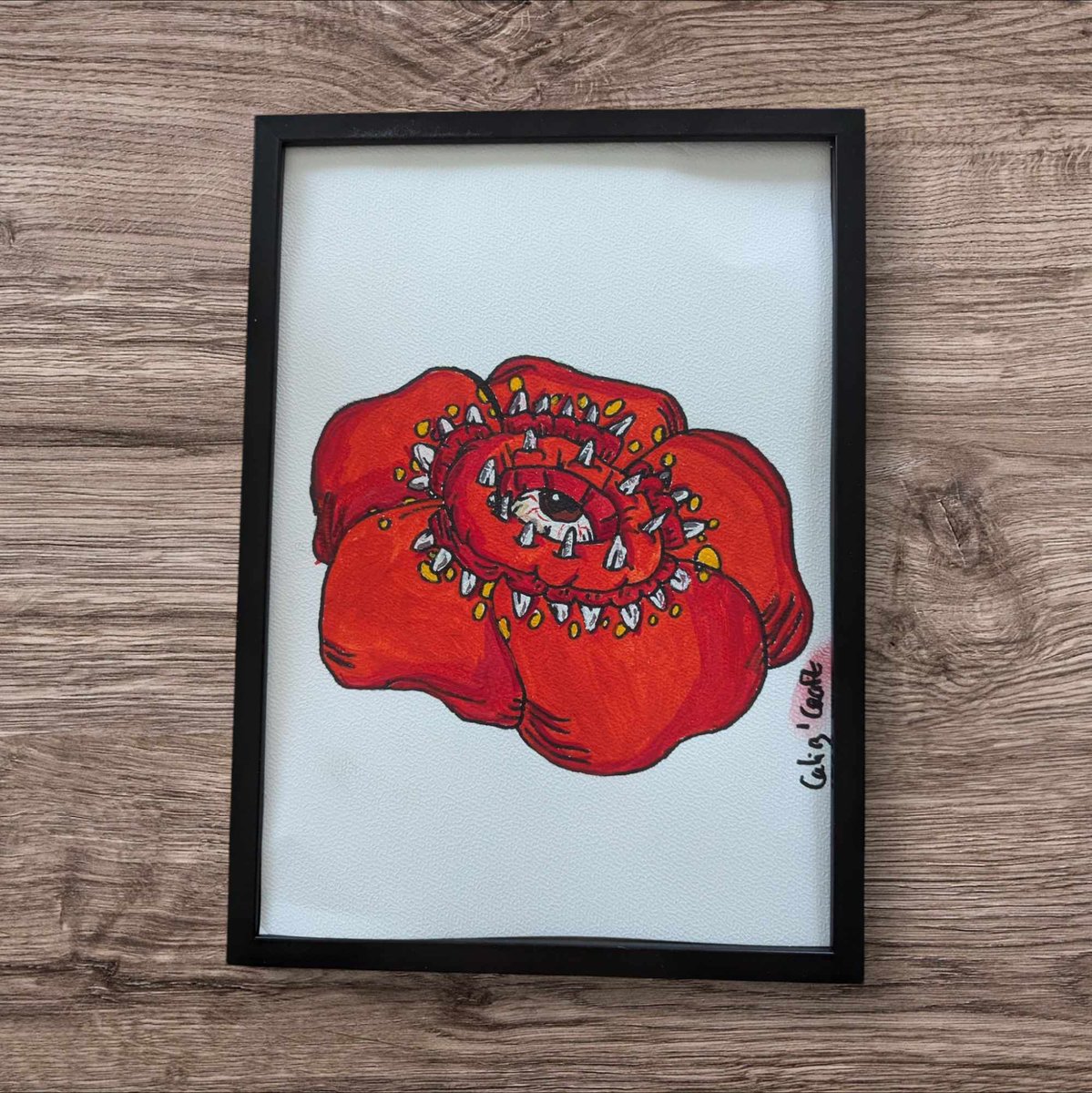 CaliUny's tweet photo. Découvrez ma peinture unique d'une rafflesia monstrueuse, ornée d'un œil perçant et de dents acérées, réalisée à la gouache. Cette création intrigante est disponible sur ma boutique en ligne. Ne manquez pas l'occasion de posséder cette œuvre fascinante! #ArtUnique #Rafflesia https://t.co/jKd0j52QoD