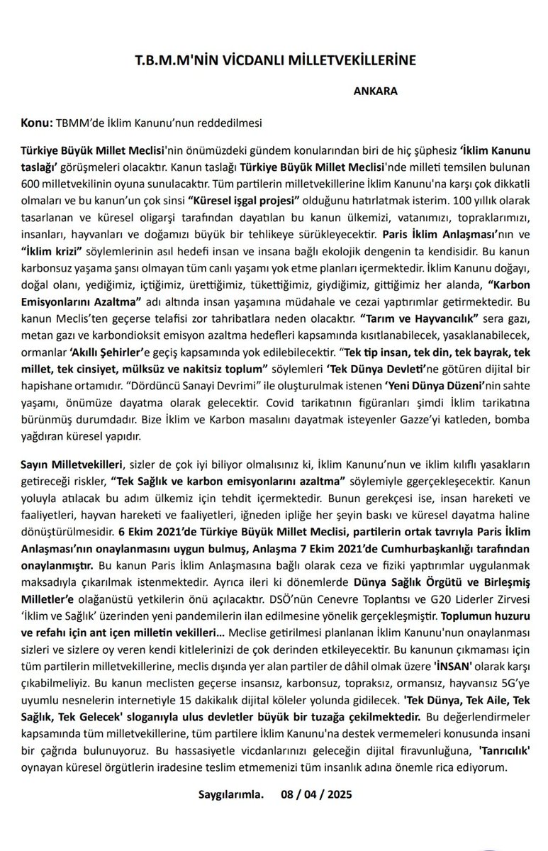 Bazı vekiller oylamaya katılmadı! Tüm insanlığa açık çağrımdır‼️İklim Kanunu'nda İlk madde geçti. Kanunun İkinci maddesine geçildi. Muhalefetten bazı milletvekillerinin oylamaya katılmadığını öğrendim. Hem iktidar, hem de muhalefet milletvekillerine yüklenelim. Oylamaya katılıp