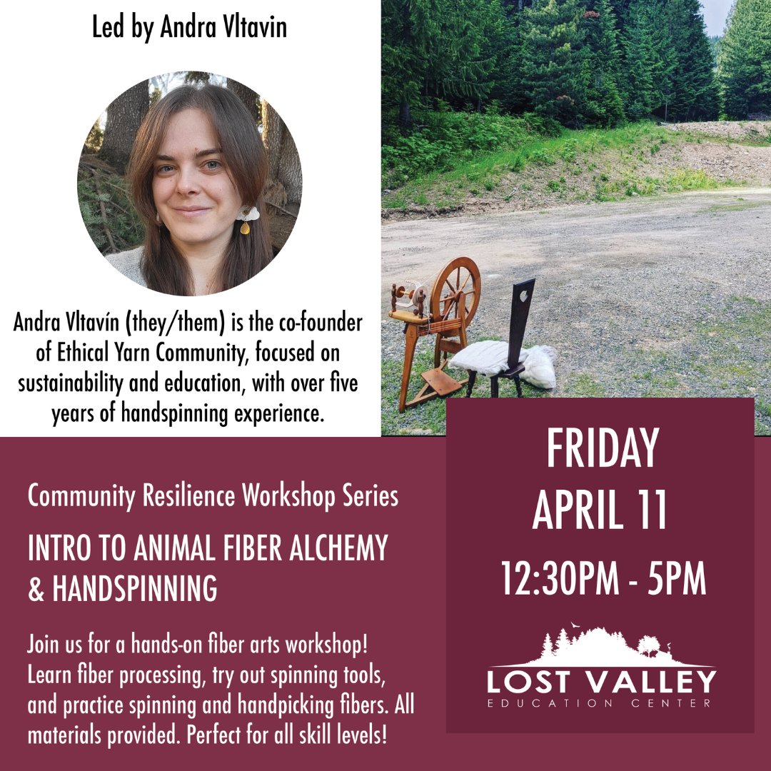 LostValleyORG's tweet photo. Join us this month for our free Community Resilience Workshop Series!

Learn about:
🧶 Animal Fiber &amp; Handspinning
🌲 Resprout Forestry
🥕 Permaculture Gardening
🍐 Wet/Dry Orchard Management
🍅 No-Till Farming
🌱 Decolonizing Permaculture
💡 Working with Solar Batteries https://t.co/mVCuWy1Fyr