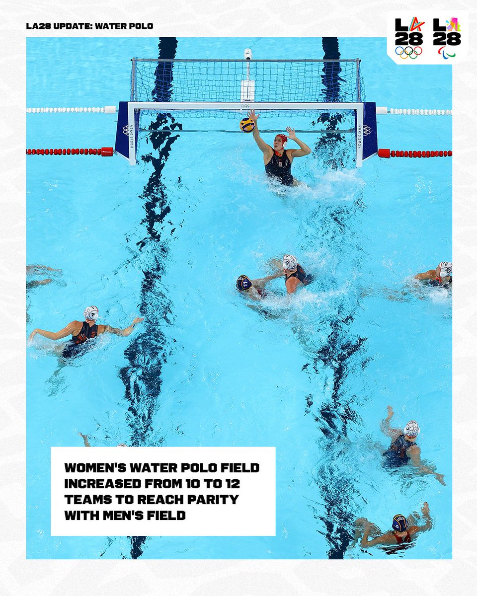 LA28 (@la28) on Twitter photo Water Polo will be making a splash in 2028! 🤽💦 ​
The women's Water Polo team quota has been increased from 10 to 12 so that the 2028 Games will see gender parity for the first time in the sport's history.
<a href="/WorldAquatics/">World Aquatics</a> | #LA28 Water Polo will be making a splash in 2028! 🤽💦 ​
The women's Water Polo team quota has been increased from 10 to 12 so that the 2028 Games will see gender parity for the first time in the sport's history.
<a href="/WorldAquatics/">World Aquatics</a> | #LA28