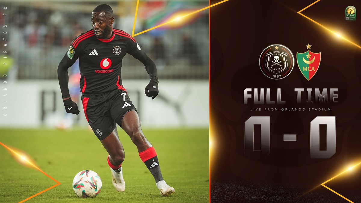 orlandopirates's tweet photo. ☠️ FT | @orlandopirates 0 - 0 @THEDEAN1921 [Agg: 1-0] 

⚫⚪🔴⭐
#MatchDay
#TotalEnergiesCAFCL
#OrlandoPirates
#OnceAlways https://t.co/uhMs4bh9v9