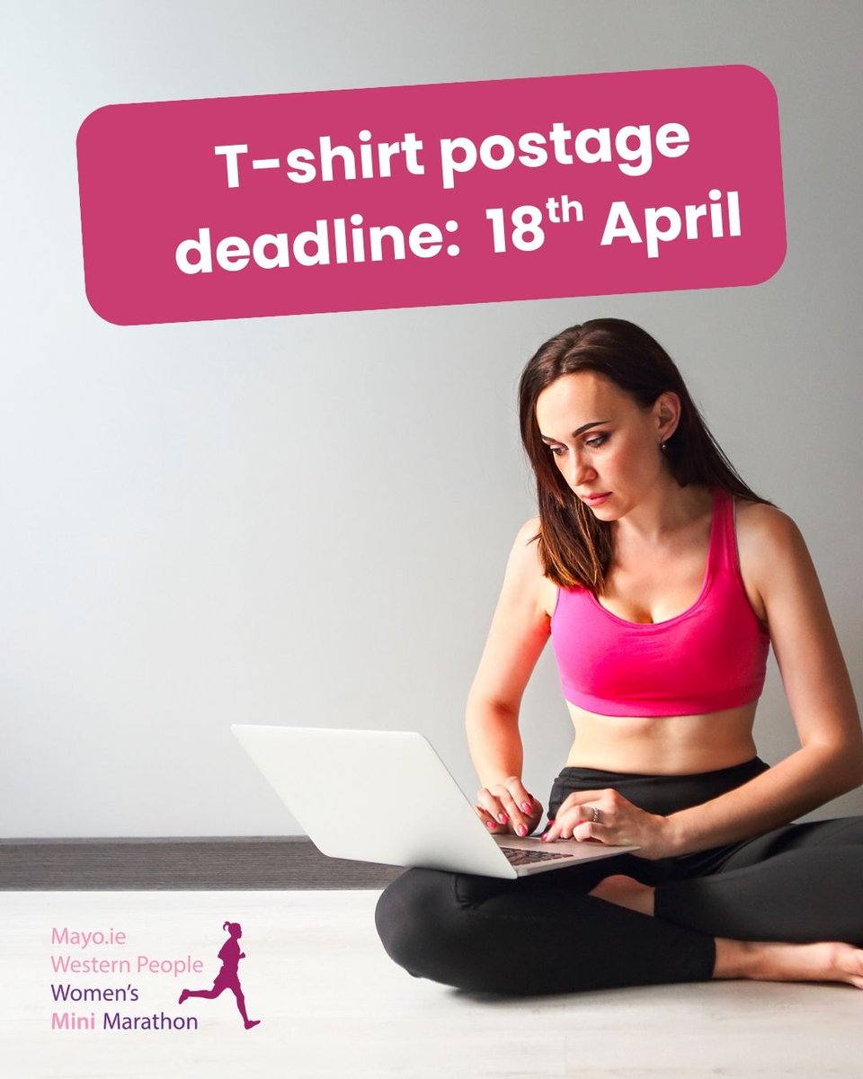 The last day to register to get your t-shirt posted out to you in advance is Friday, April 18th.

After that it will be collection in Castlebar on the weekend or morning of the event! #WOIMM25 

REGISTER: westofirelandwomensminimarathon.com