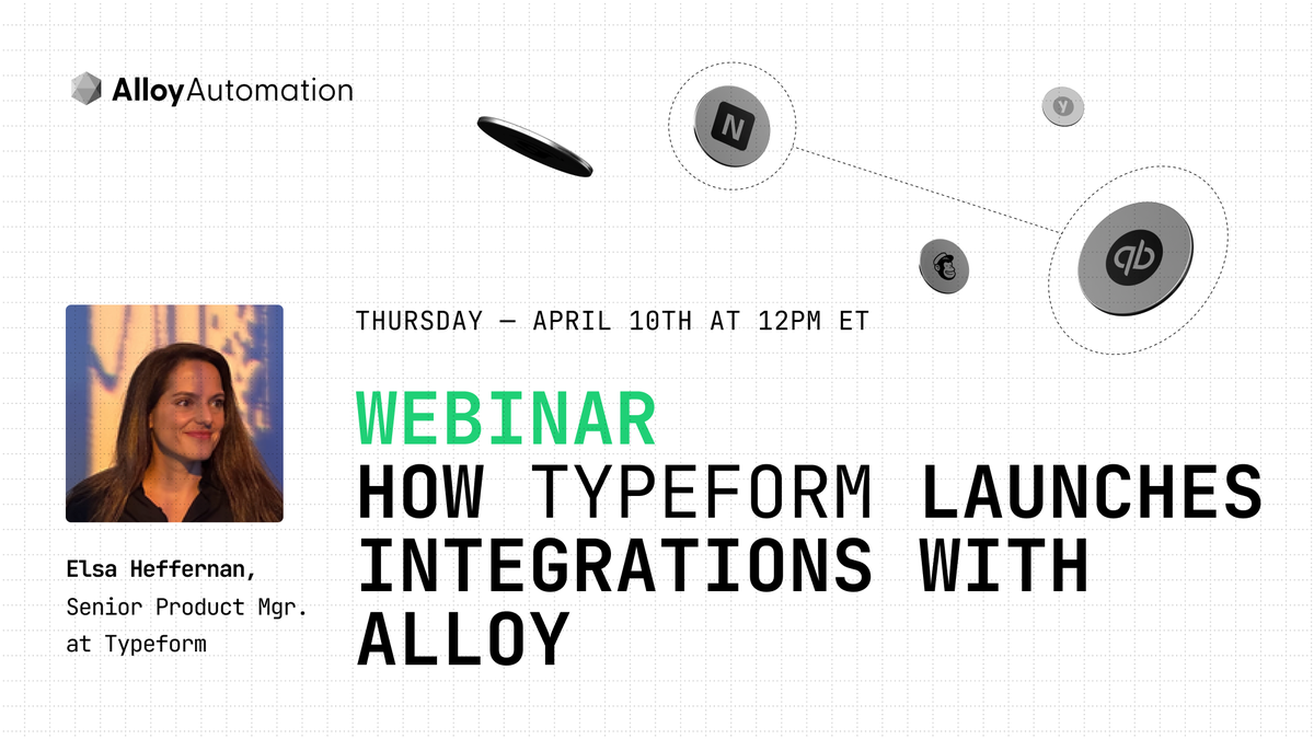 Last call! 

Join Adebola Adeniran and Elsa Heffernan, Senior Product Manager at Typeform, as they discuss how SaaS companies like Typeform launch integrations for thousands of customers using Alloy.

See you tomorrow!

Hit that Register button now!👇
bit.ly/4hZzoKB