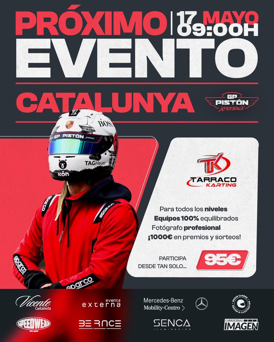 🚨 ¡Ya está aquí! 🚨

El tercer GP Pistón Xperience del año. Volvemos a Cataluña, a @tarracokarting, nuevo circuito y todos los ingredientes para pasar un día de 10.

¡Tan solo 64 plazas disponibles! ⏱️

Tendremos una mañana repleta de acción, con 4 sesiones Time Attack y el GP