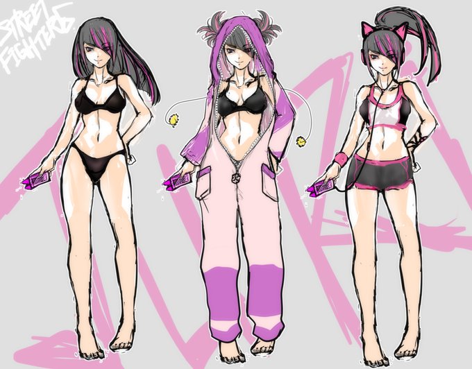 スト6のジュリの私服考察。真ん中はデフォルト、左は下着に髪の毛もほどいた。右は家で音楽聞きながらごろつき感じ。
着せ替え楽しかったです!完全趣味!
#スト6 
#ハン・ジュリ
#ジュリ
#着せ替え
#Streetfighter6 